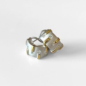 Silver Gold Matte Two Tone Rhinestone Earrings